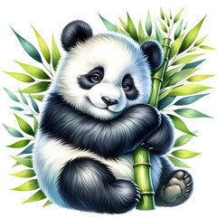 Cute panda watercolor clipart with transparent background - 767769902