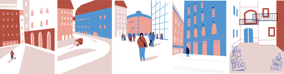 Architecture landscape set. Banner travel trip. For social networks, advertising or logo Travel agency