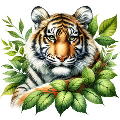Cute tiger watercolor clipart with transparent background - 767769976