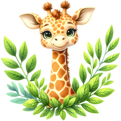 Cute giraffe watercolor clipart with transparent background - 767769978