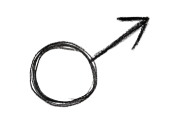 The symbol of Mars, drawn in black pencil, isolated on a transparent background. Denotes the masculine principle.