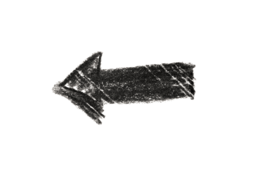 A photo of a black arrow pointing left on a transparent background. A symbol for illustrations, logos and graphics.