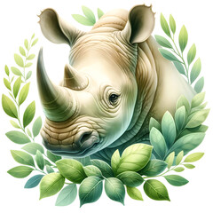 Cute rhino watercolor clipart with transparent background - 767770398