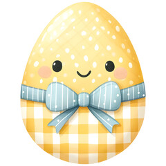 Cute easter egg with gingham pattern watercolor clipart with transparent background - 767771199
