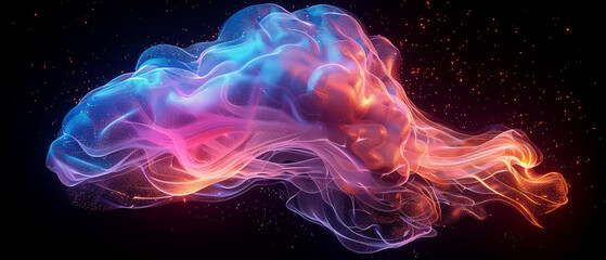 A vibrant digital art piece showcasing a neon-infused brain - obrazy, fototapety, plakaty