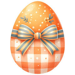 Cute easter egg with gingham pattern watercolor clipart with transparent background - 767771322