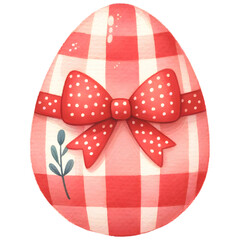 Cute easter egg with gingham pattern watercolor clipart with transparent background - 767771364