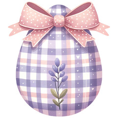 Cute easter egg with gingham pattern watercolor clipart with transparent background - 767771373