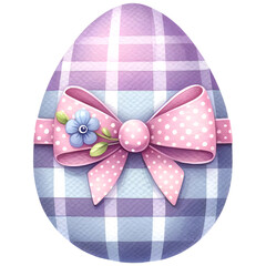 Cute easter egg with gingham pattern watercolor clipart with transparent background - 767771397