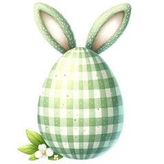 Cute gingham patterned easter egg with bunny ears clipart with transparent background - 767771590