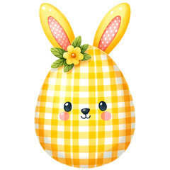Cute gingham patterned easter egg with bunny ears clipart with transparent background - 767771592