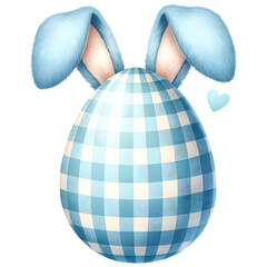 Cute gingham patterned easter egg with bunny ears clipart with transparent background - 767771711