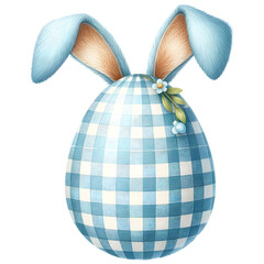 Cute gingham patterned easter egg with bunny ears clipart with transparent background - 767771718