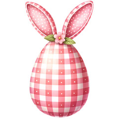 Cute gingham patterned easter egg with bunny ears clipart with transparent background - 767771719