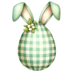 Cute gingham patterned easter egg with bunny ears clipart with transparent background - 767771740