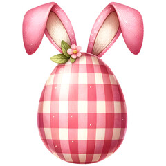 Cute gingham patterned easter egg with bunny ears clipart with transparent background - 767771746