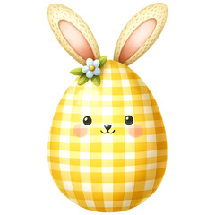 Cute gingham patterned easter egg with bunny ears clipart with transparent background - 767771762