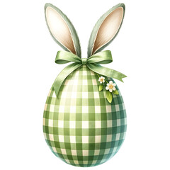 Cute gingham patterned easter egg with bunny ears clipart with transparent background - 767771766
