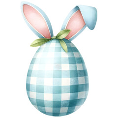 Cute gingham patterned easter egg with bunny ears clipart with transparent background - 767771787