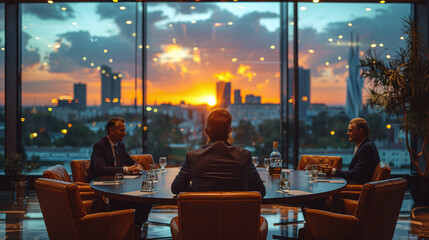 Meeting of successful businessmen at a round table in a modern office