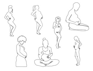 Line Silhouette Illustration of Pregnant Women