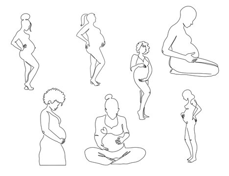 Line Silhouette Illustration of Pregnant Women