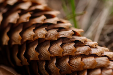 dried pinecone photographed in the forest from close up