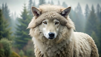 Fototapeta premium Wolf in Sheep's Clothing Concept Image - Deceptive Predator Illustration