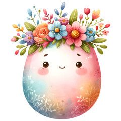 Cute floral easter egg watercolor clipart with transparent background - 767772572