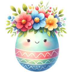 Cute floral easter egg watercolor clipart with transparent background - 767772578