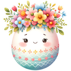 Cute floral easter egg watercolor clipart with transparent background - 767772717