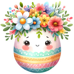 Cute floral easter egg watercolor clipart with transparent background - 767772741