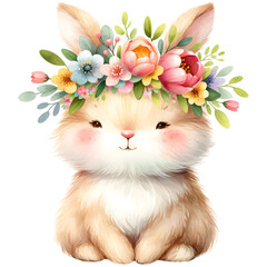 Cute Floral Watercolor Easter Bunny Clipart with transparent background - 767772928