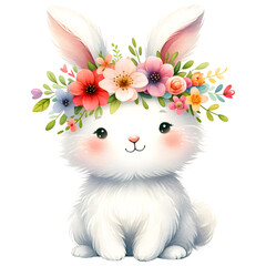Cute Floral Watercolor Easter Bunny Clipart with transparent background - 767772953