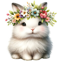 Cute Floral Watercolor Easter Bunny Clipart with transparent background - 767772966