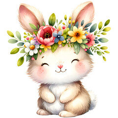 Cute Floral Watercolor Easter Bunny Clipart with transparent background - 767773101