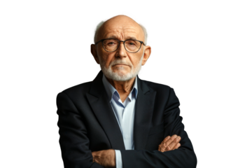 Portrait studio Smart and healthy senior business man wearing suit and t shirt that posing and smiling relaxedly isolated on transparent png background.