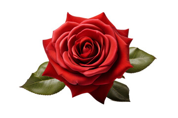 Scarlet Beauty: A Lush Red Rose Blooms on a Pure White Canvas. On a White or Clear Surface PNG Transparent Background.