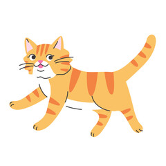 Cute comic orange cat. Hand drawn vector illustration. Funny pet character card template. Isolated on white. - 767774982