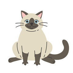 Cute comic siamese cat. Hand drawn vector illustration. Funny pet character card template. Isolated on white. - 767774994