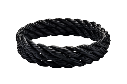 Twisting Shadows: A Dark Rope Unraveled on a Canvas of Light. On a White or Clear Surface PNG Transparent Background.