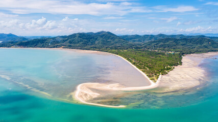 Aerial view Panorama of mountain and long beach, Andaman Sea in the summer season
