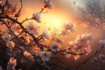 Foto auf Acrylglas blossom of sakura in spring at sunset © agrus_aiart