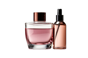 Scented Elegance: Perfume and Cologne Duo. On a White or Clear Surface PNG Transparent Background.