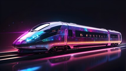 Vibrant holographic High-Speed train set against a black backdrop.