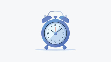 Minimal blue cartoon alarm clock side view . Flat vector