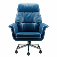 front view of genuine BLUE leather office chair for executive director on transparency background PNG
