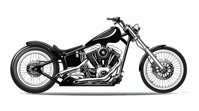 Model of motorcycle chopper on black Flat vector isolated