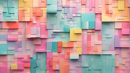 abstract, long, textured wallpaper in bright, geometric pastel hues with a 3D gloss texture wall including squares and rectangles as background banner illustrations.