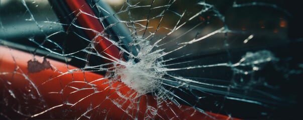 Car crash window detail. Windows glass is broken after car accident